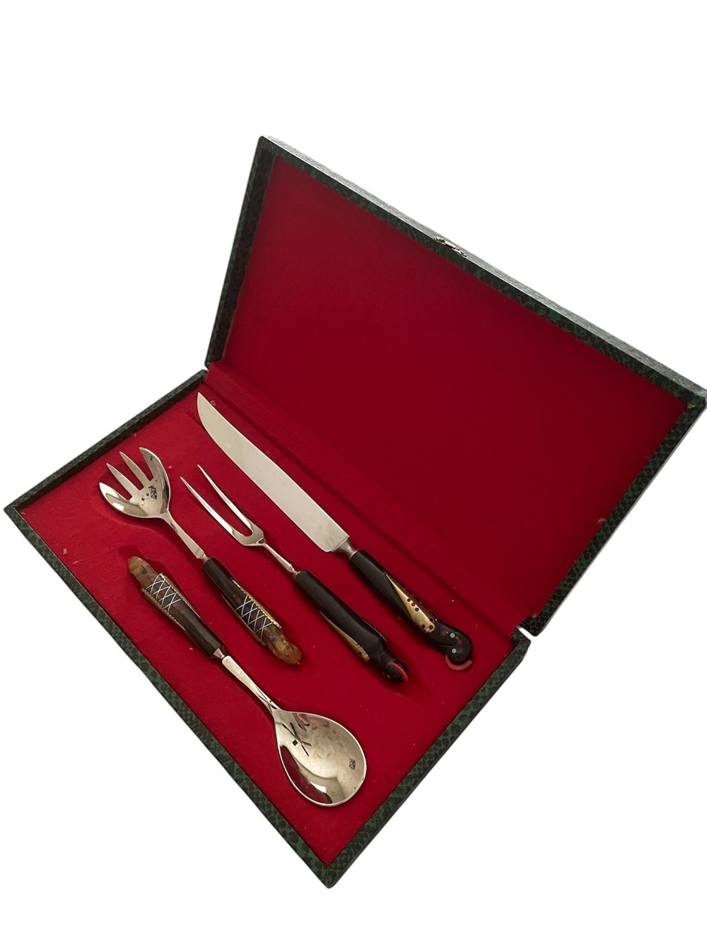 Vintage S&H Haddad Jezzine Lebanon Four-Piece Carving Set in Original Case